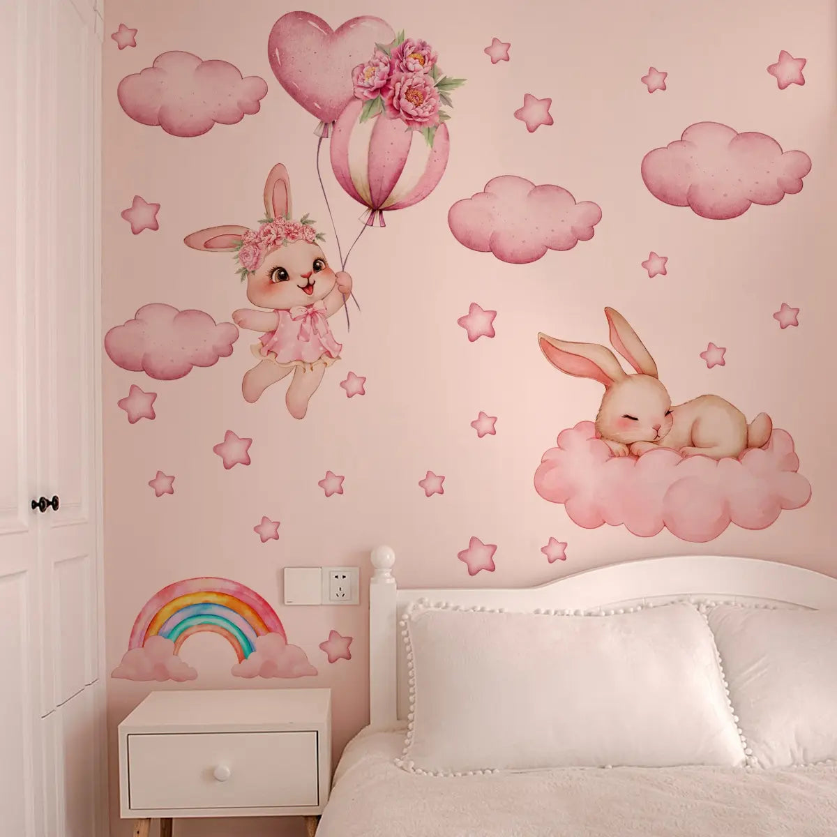 A new style of pink cloud and moon Decorative Wall Sticker for bedroom, living room, and bathroom background walls. Wall sticker for beautifying and decorating home. Stickers Decor Model M20136 Cloud shaped design Wall Decal Decoration