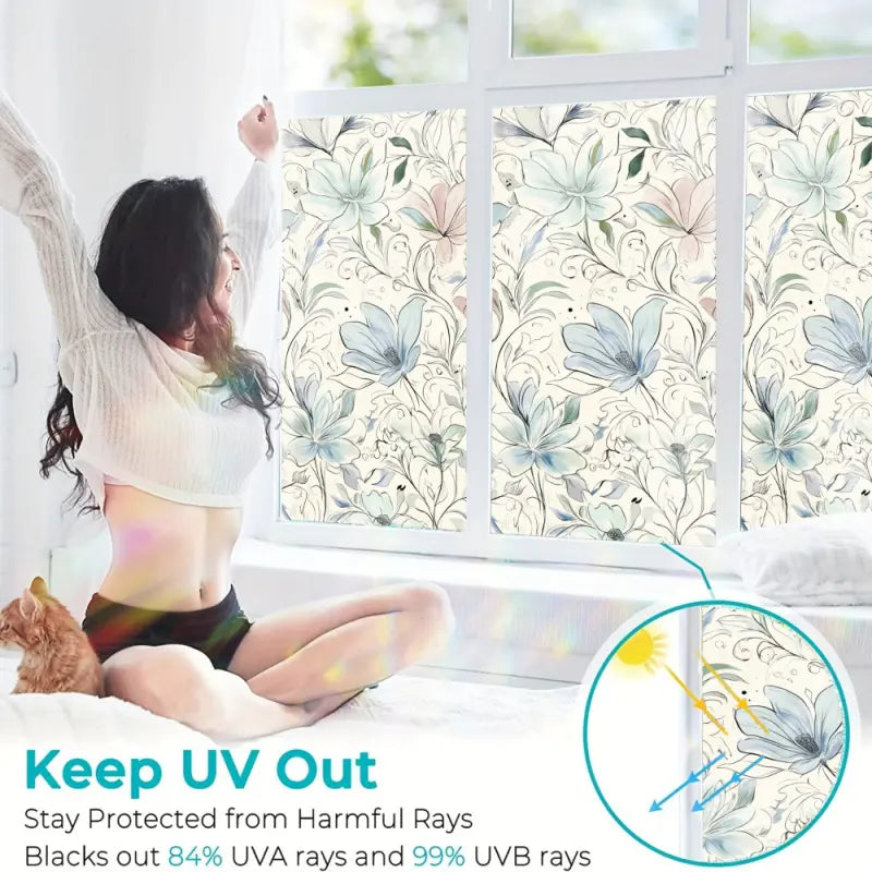 2D Flat Static Cling Floral Pattern Decorative Decal Window Film Ornament For Living Room And Bedroom Removable