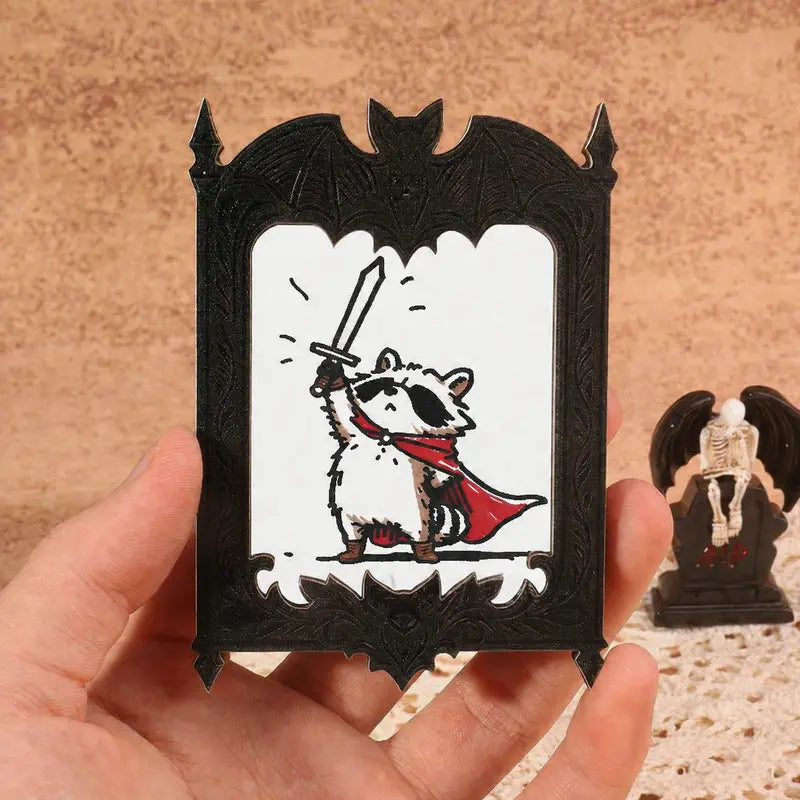 3.6 inches Palm Size Gothic Bat Wing Vampire Iron Antique Rectangle Magnetic Mini Framed Art Fridge Magnet - Full Magnet, Secure, Decor, Playful Fantasy Characters, Quirky Gift for Bestie, Boxing Bunny Kitchen Accent