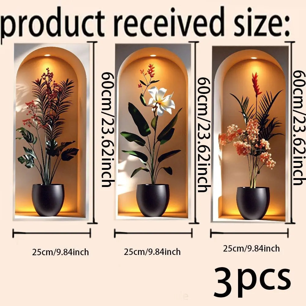 Elegant Tropical Plant Niche Wall Stickers Decor Wall Decals, Decoration Items, Arch Display Window Theme Exotic Leaf Floral Fake Window Scene, Removable Self-Adhesive PVC Wallpaper