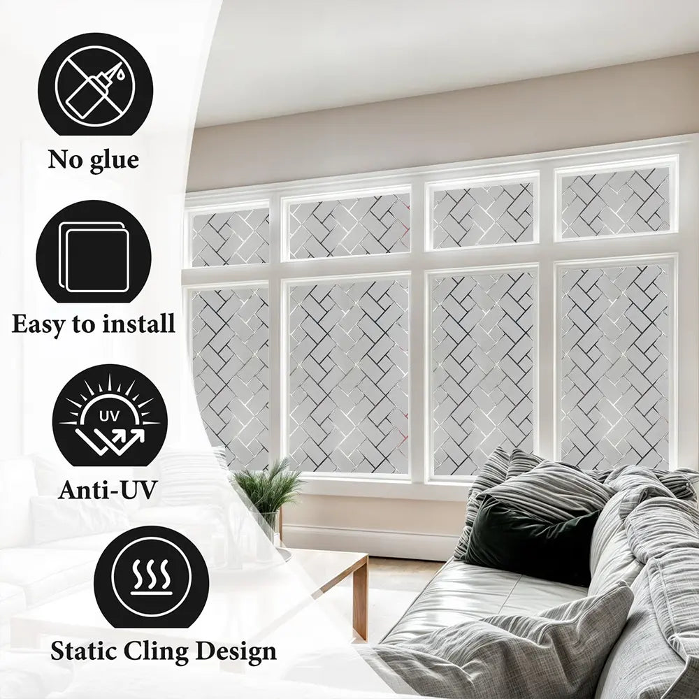 1pc 44.5cm Decorative Geometric Pattern Removable Window Film, Privacy Glass Sticker, UV Protection, Universal Fit for Doors and Windows, Window Stickers