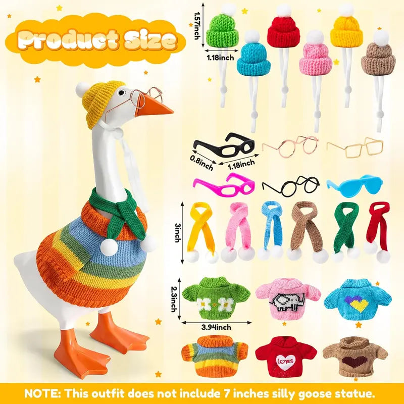 6 Set 24 Pcs Desk Goose Outfit Set WIth Accessories for 7 Inch Magnetic Desk Goose, 6 Sweaters 6 Hats 6 Scarves 6 Glasses Accessories Bundle, Funny Desk Decor, Perfect Birthday Gift