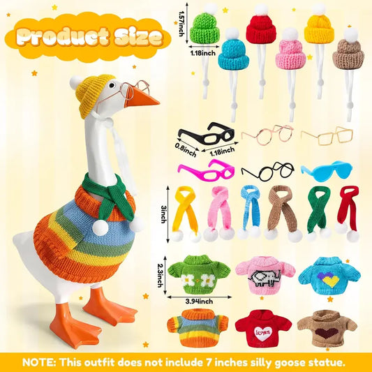 6 Set 24 Pcs Desk Goose Outfit Set WIth Accessories for 7 Inch Magnetic Desk Goose, 6 Sweaters 6 Hats 6 Scarves 6 Glasses Accessories Bundle, Funny Desk Decor, Perfect Birthday Gift