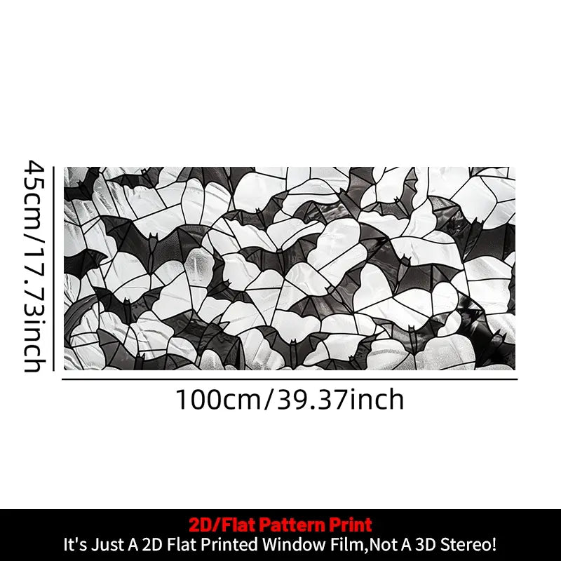 1pc, Window Decals for Glass Windows, Halloween Decorative Window Film, 2D Flat Black and White Bat Pattern Glass Window Sticker, Glass Door and Window Decorative Sticker, PVC Electrostatic Adsorption Decorative Window Film
