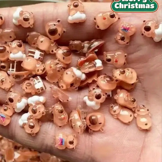 100pcs Mini Cute Capybara Ornaments With Storage Box, Nail Art Ornaments, Creative DIY Jewelry And Home Desktop Decoration, Ideal Christmas Gift, Figurine Home Decoration, Halloween, Bear Ornament, Cute Animal Design, Animal Decorations, Decoration Items