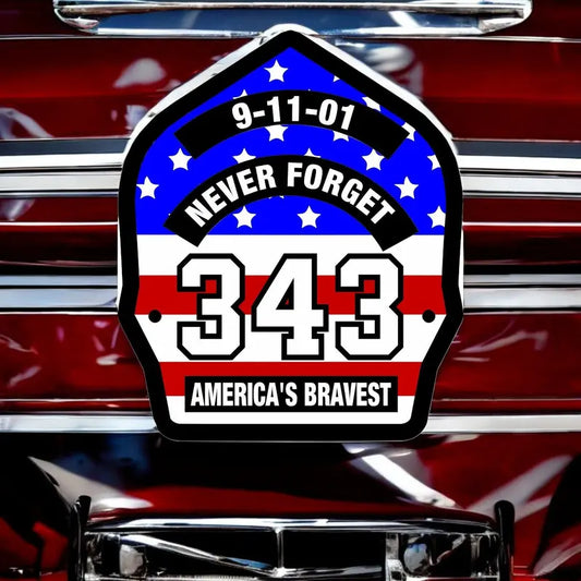 Reflective 4-5" Regular Vinyl Firefighter Decal - USA 343 Powershield 911 Memorial UV Resistant Adhesive Tape-Backed Car Sticker, Vehicle Decor Window Decals for Vehicles, Truck Exterior Accessory