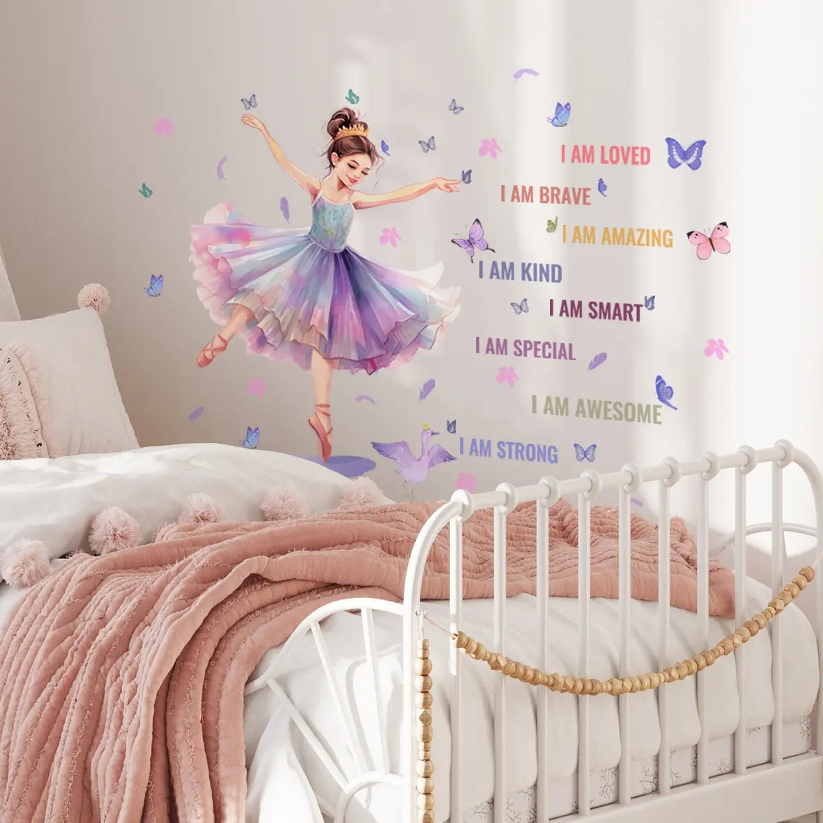 A cartoon ballerina English inspirational slogan butterfly Decorative wall sticker Wall Decal for bedroom, room, home decoration, Decoration Items, Bedroom Decorations, self-adhesive wall sticker, Self Adhesive Stickers