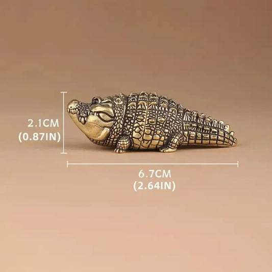 Cute Fat Copper Alligator Sculpted Statue, Decorative Resin Figurine for Desktop, Bookshelf, Living Room or Office Home Decor, Decorative Statues
