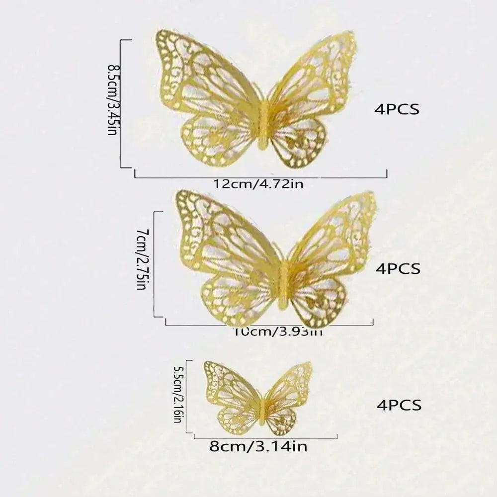 12/72 Pcs 3D Butterfly Unique Wall Decor Set, Hollow-Design Gold Butterflies for Party Decor and Bridal Shower, Creative Butterfly Stickers for Gift Boxes, Flower Arrangements and DIY Home Decoration, Decoration Items