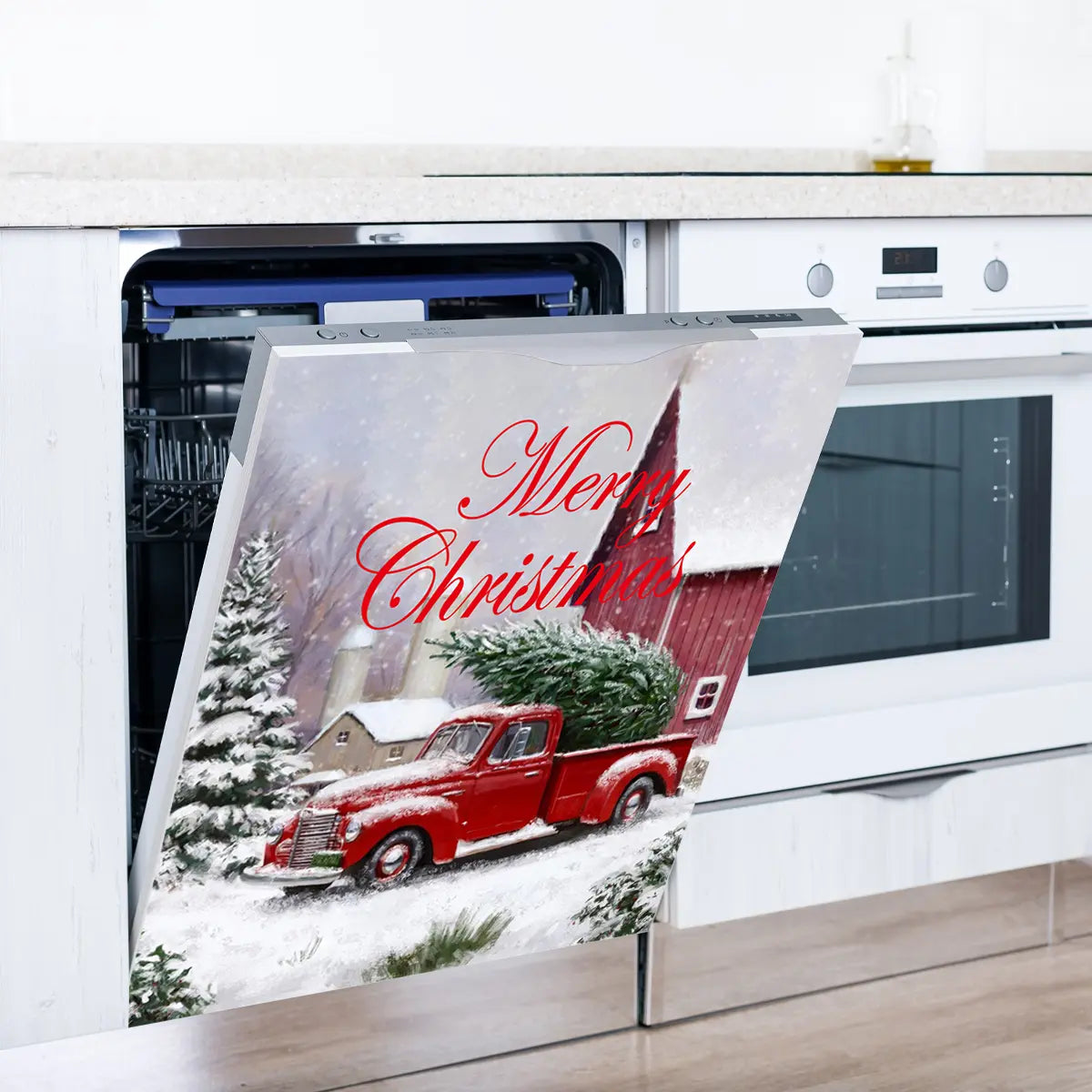 2pcs Truck & Merry Christmas Magnetic Decorative Dishwasher Stickers, Sticker Decoration, Festive Home Decor, Appliance Decals for Refrigerator, Washer, Dryer