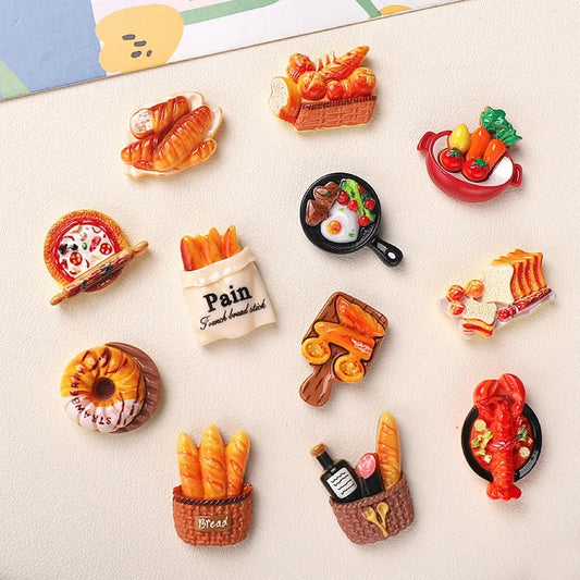 Set of 12 Fun Food Dessert Fridge Magnets, Refrigerator Decorating Magnet, 3D Realistic Design, Creative Decorative Magnet Stickers, Perfect for Kitchen & Home Decoration, Magnetic Item