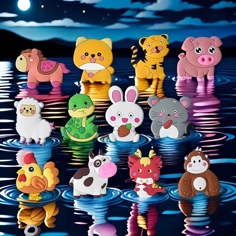 Cute Animal Refrigerator Magnets Set, 12pcs Magnetic Fridge Magnets for Kids, Rabbit Pig Tiger Cow Design, Perfect for Whiteboard & Shelf Use, Home Decor, Toddler Fridge Magnets
