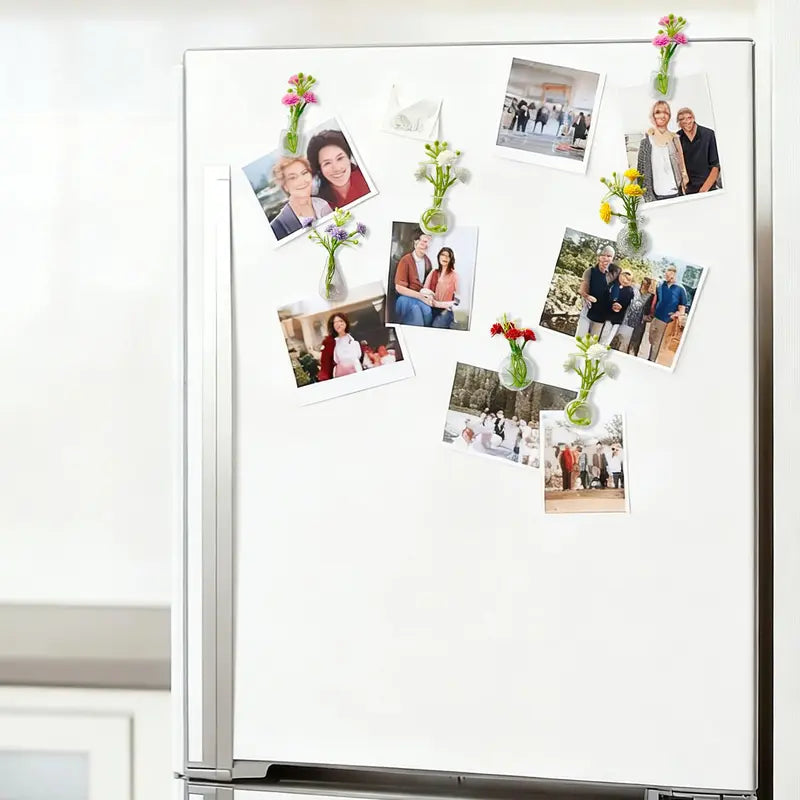 10pcs Magnetic Compact Metal Cute Mini Glass Vase Set - Customizable, Durable Glass for Daily Use, Magnetic Hold Plus Vase Function, Refrigerator Decor, Home Office Gift Accessories