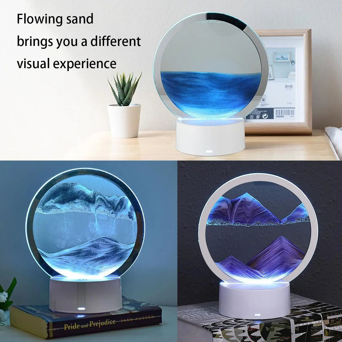 Moving Sand Art Table Lamp, 1 Count USB Powered LED Craft Quicksand Light, 3D Natural Landscape Flowing Sand Night Light, Dimmable Moving Hourglass Night Light, Sculpture Desk Decor, Interior Decoration Accessories, Tabletop Decor, Decorative Piece